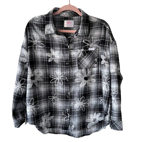 Justice Girls Black White Flower Print Flannel Top XL Plus - Picture 1 of 8